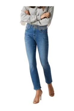 7 For All Mankind Skinny Jeans Entspannte Röhrenjeans Schlanke Illusion Posiert Blue