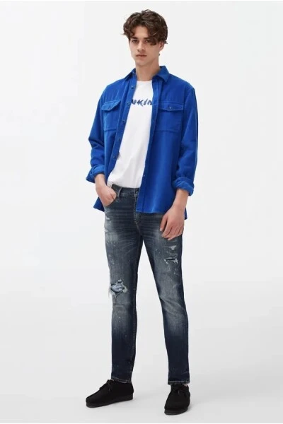 7 For All Mankind Slim Fit Allungamento Affusolato Slimmio Tek Downtown Indigo Dark Blue Blue 4 7 For All Mankind Slim Fit Allungamento Affusolato Slimmio Tek Downtown Indigo Dark Blue Blue - immagine 2