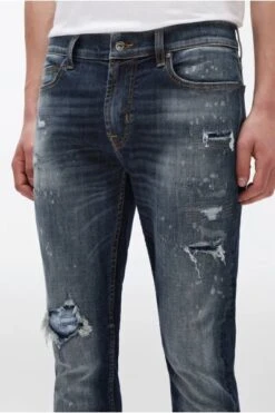 7 For All Mankind Slim Fit Allungamento Affusolato Slimmio Tek Downtown Indigo Dark Blue Blue