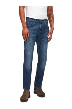 7 For All Mankind Straight Jeans Di Denim Lavati Usati A Metà Snimyy Blue